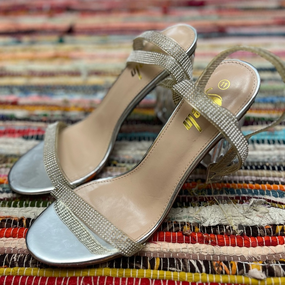Rhinestone Strap Heels | Silver | Women’s Size 11